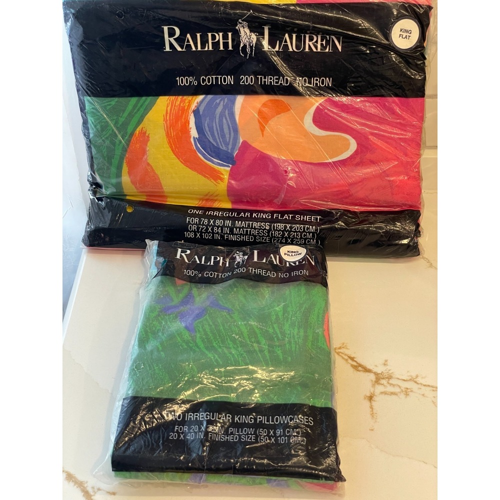 IRREGULAR Vintage Ralph Lauren Costa Paradiso King Flat Sheet & 2 Pillowcases
